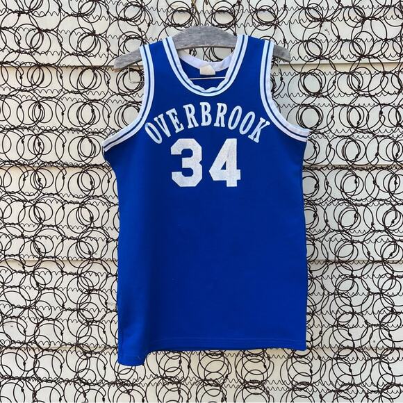 Vint. 60s Hi Style double knit poly blue white Overbrook basketball tank jersey - Picture 1 of 6